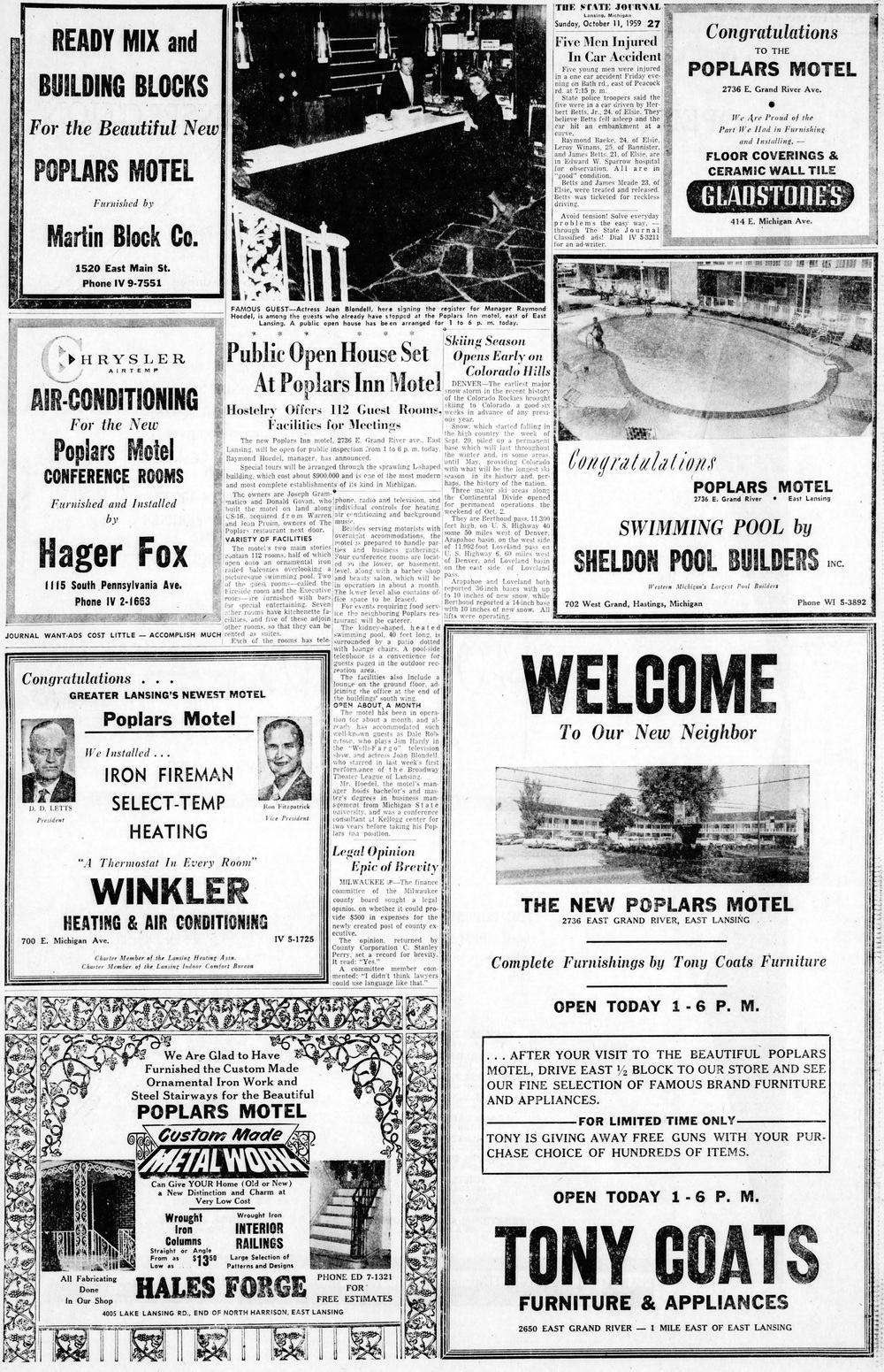 Poplars Motel (Clarion Pointe East, Inn America) - Lansing State Journal Sun Oct 11 1959 (newer photo)